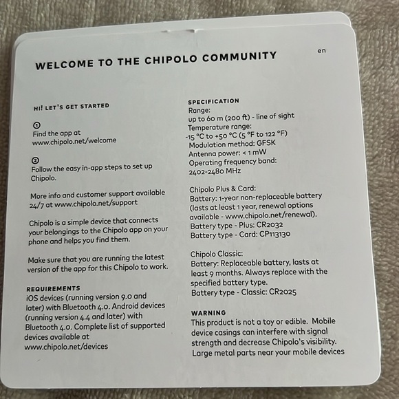 Chipolo Classic Key Item Finder Bluetooth Battery Key FInder - Picture 6 of 6